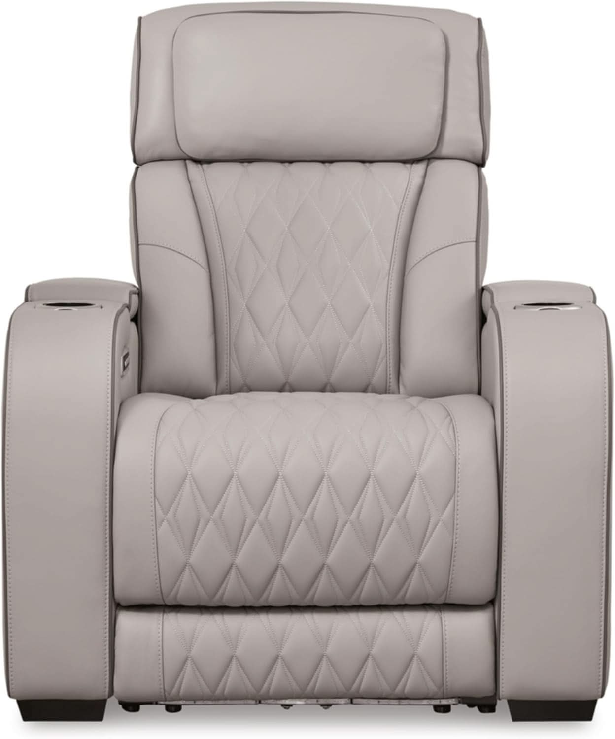 Light Gray Leather Power Recliner With Adjustable Headrest