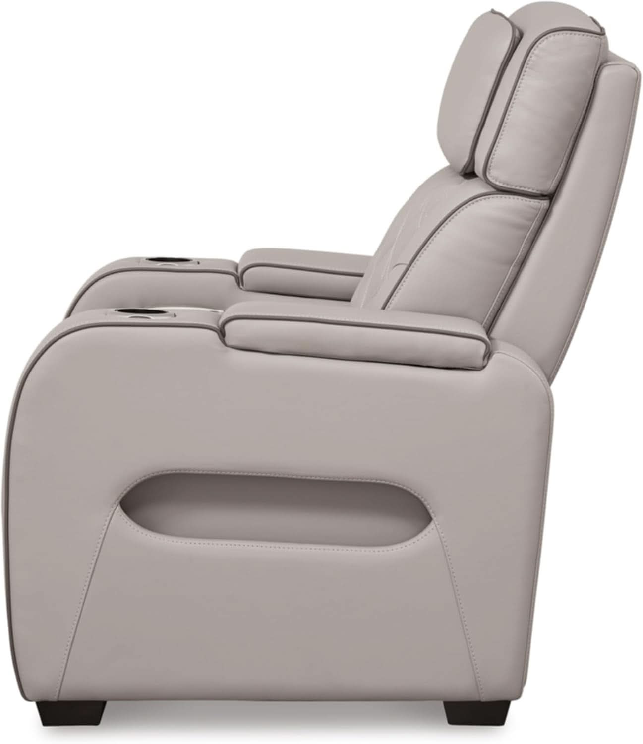 Light Gray Leather Power Recliner With Adjustable Headrest
