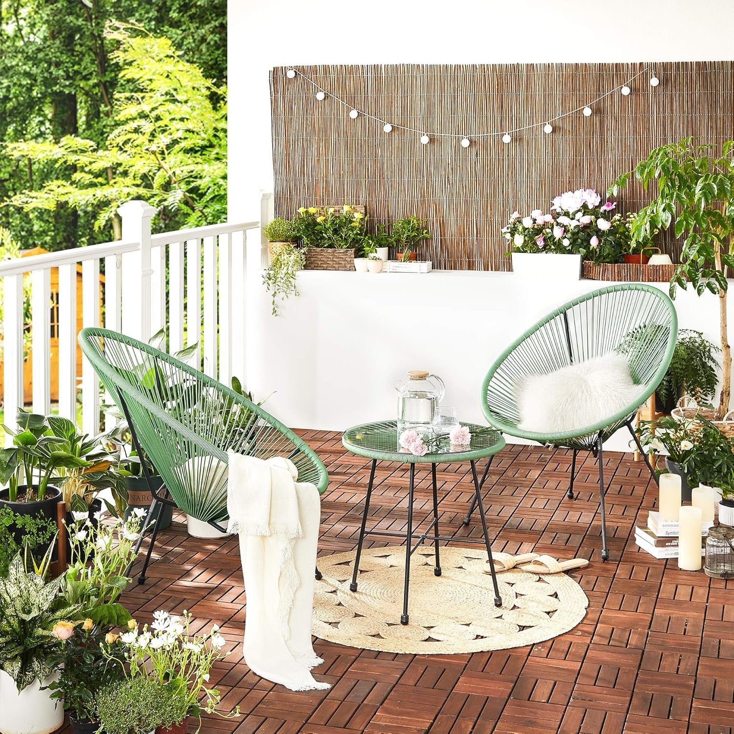 Light Green Acapulco 3 Piece Patio Set With Glass Table