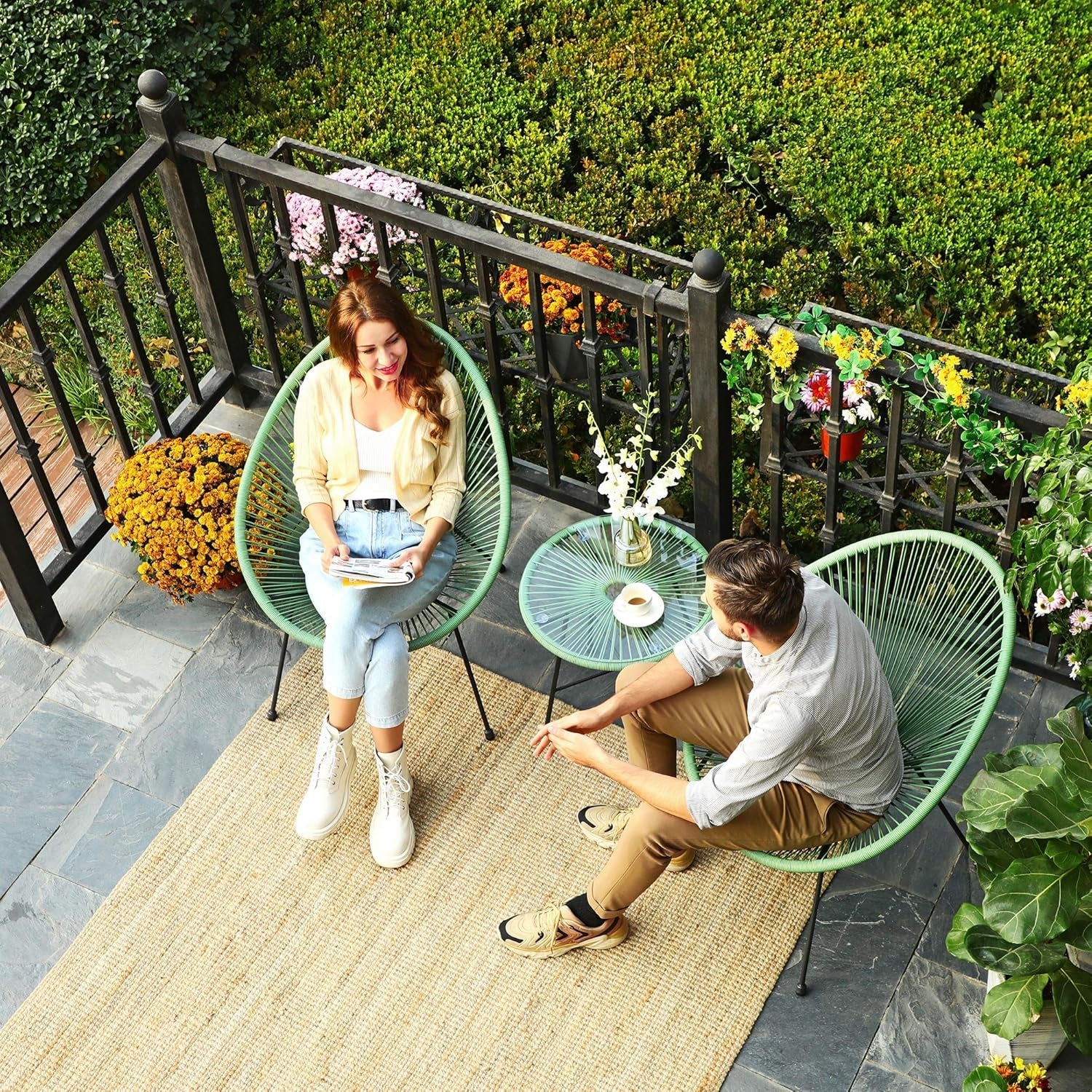 Light Green Acapulco 3 Piece Patio Set With Glass Table