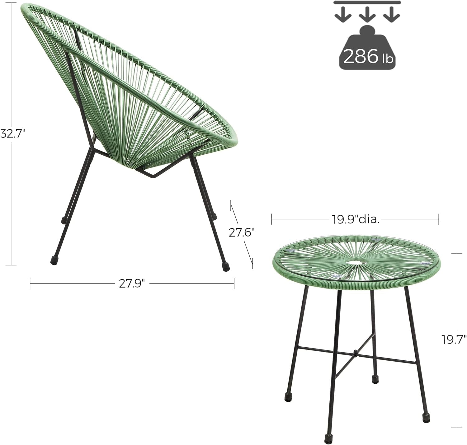 Light Green Acapulco 3 Piece Patio Set With Glass Table
