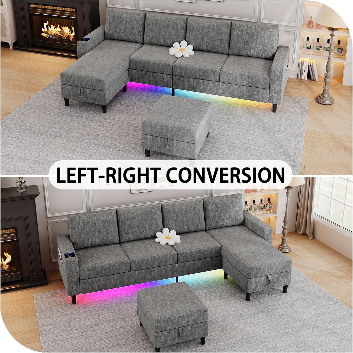 Light Grey 4 Seat Reversible Chaise Sectional Sofa