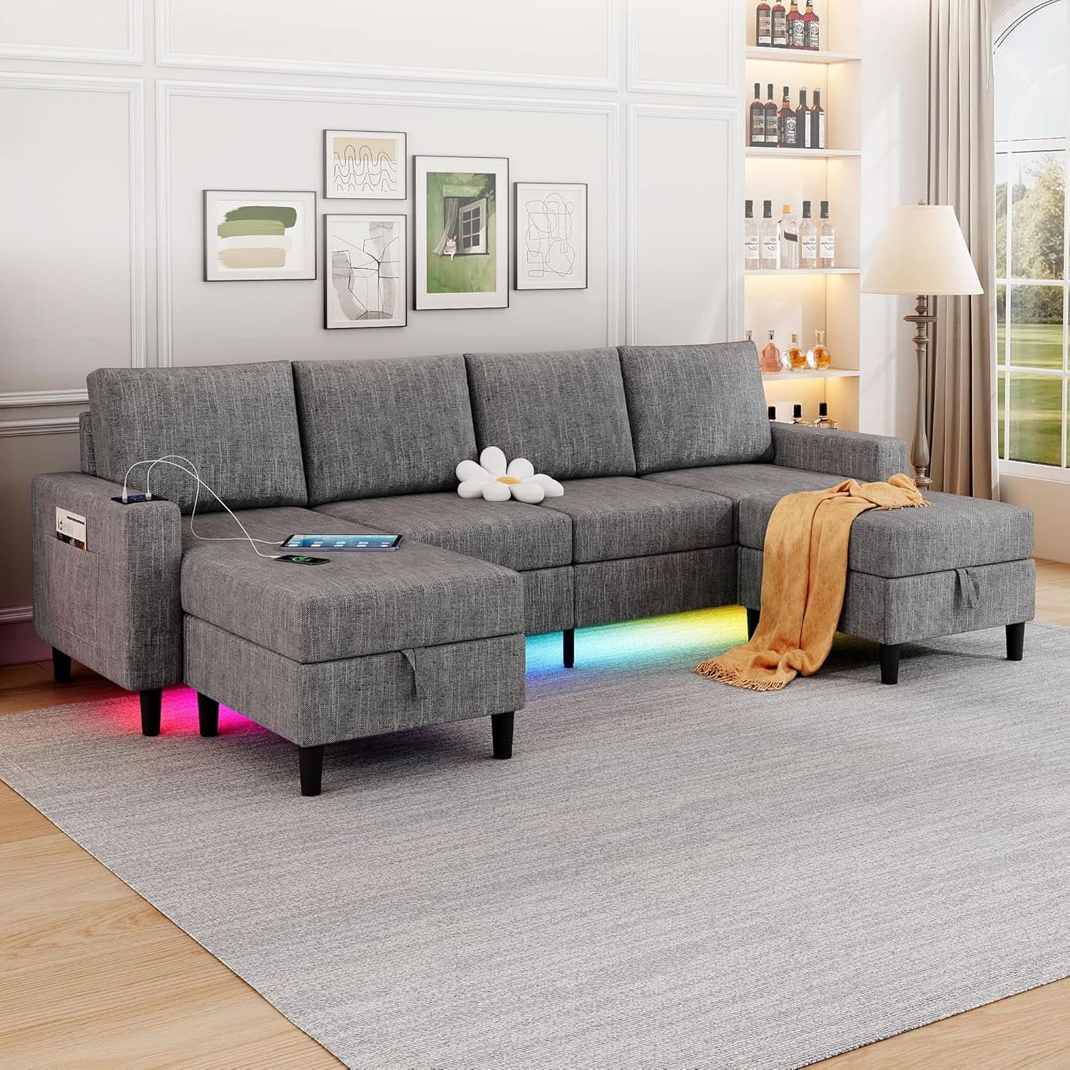 Light Grey 4 Seat Reversible Chaise Sectional Sofa