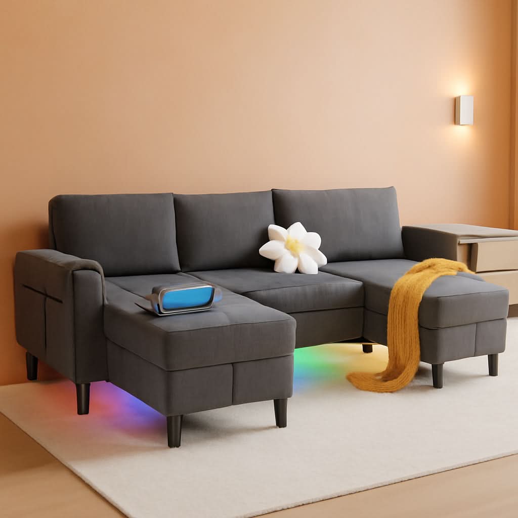 Light Grey 4 Seat Reversible Chaise Sectional Sofa