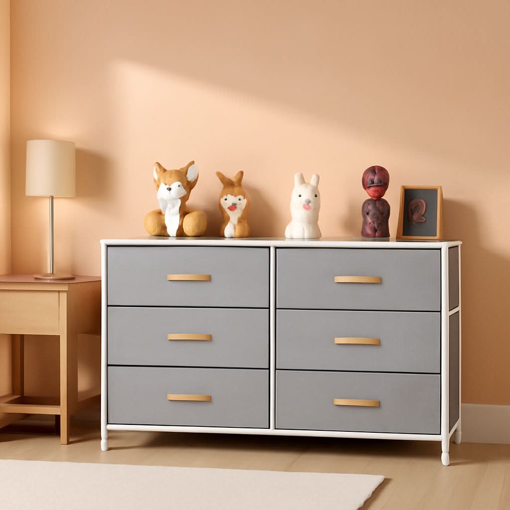 Light Grey 5 Drawer Dresser With TV Stand And Storage