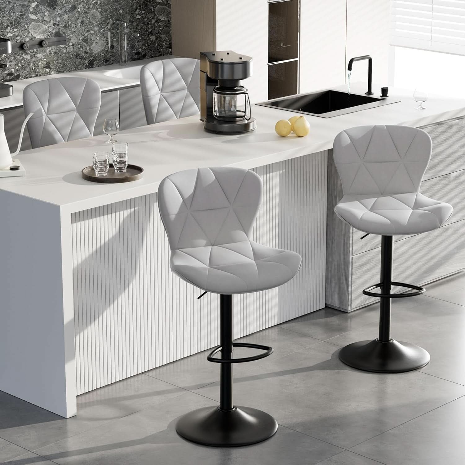 Light Grey Adjustable Bar Stools Set Of 2 Counter Height