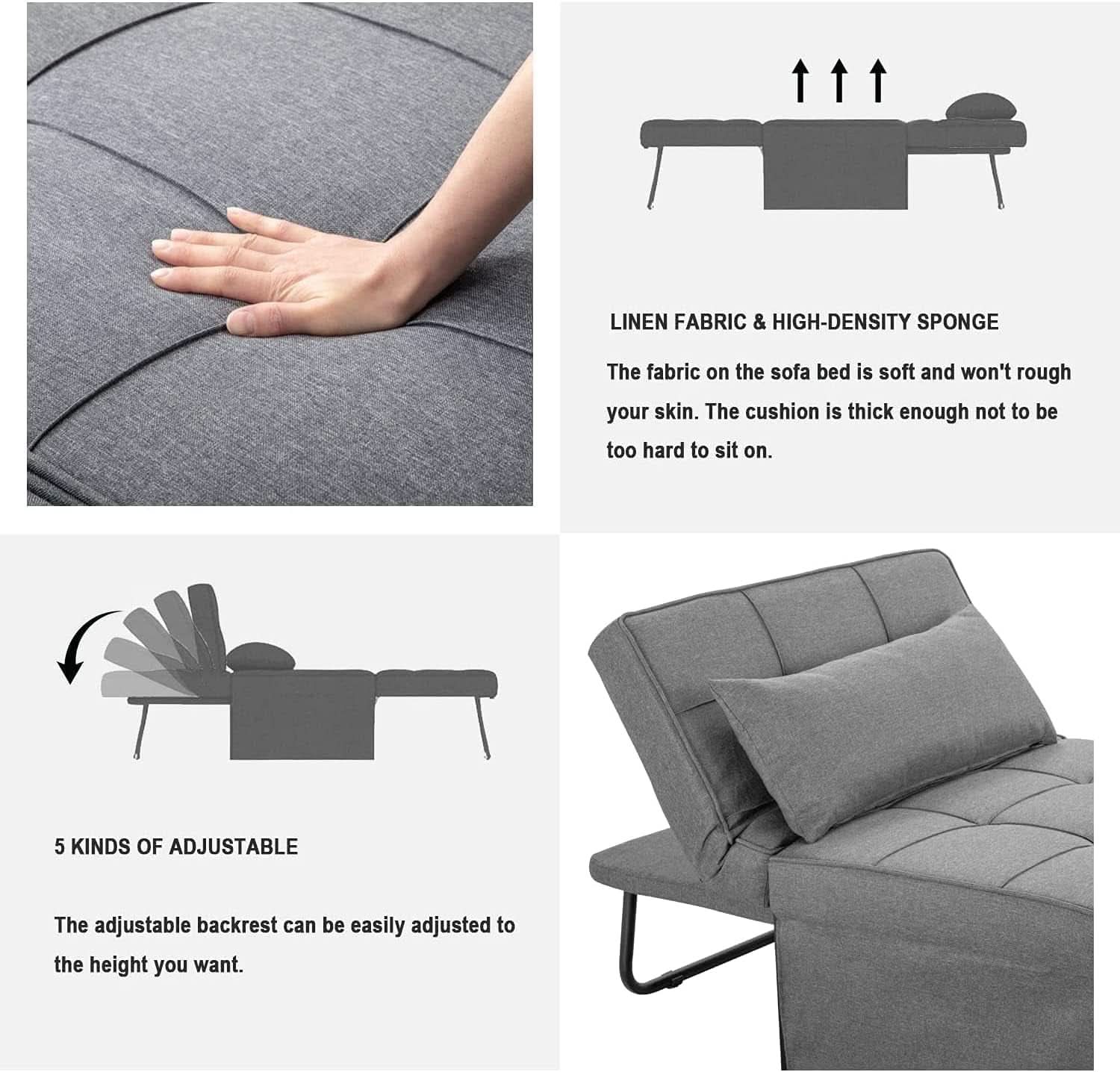 Light Grey Contemporary Convertible Sofa Bed Ottoman