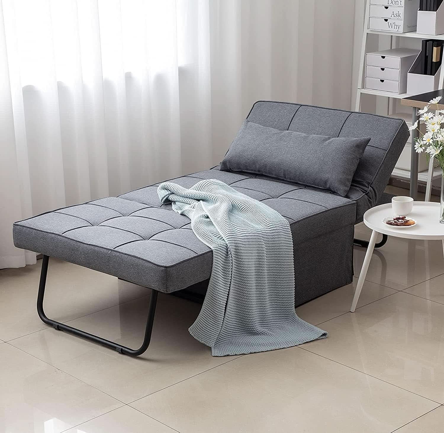 Light Grey Contemporary Convertible Sofa Bed Ottoman