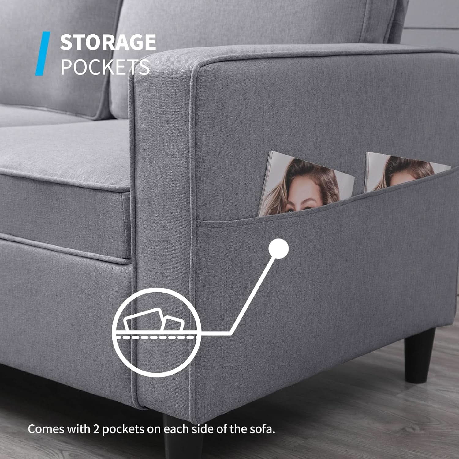 Light Grey Convertible Sofa Set With Storage Ottoman