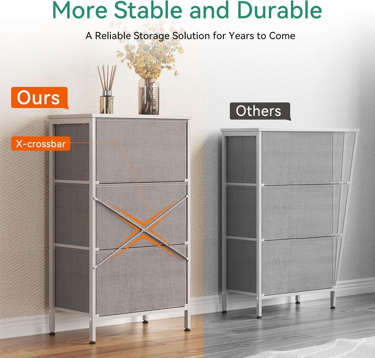 Light Grey Dresser With 3 Drawers For Bedroom Nightstand