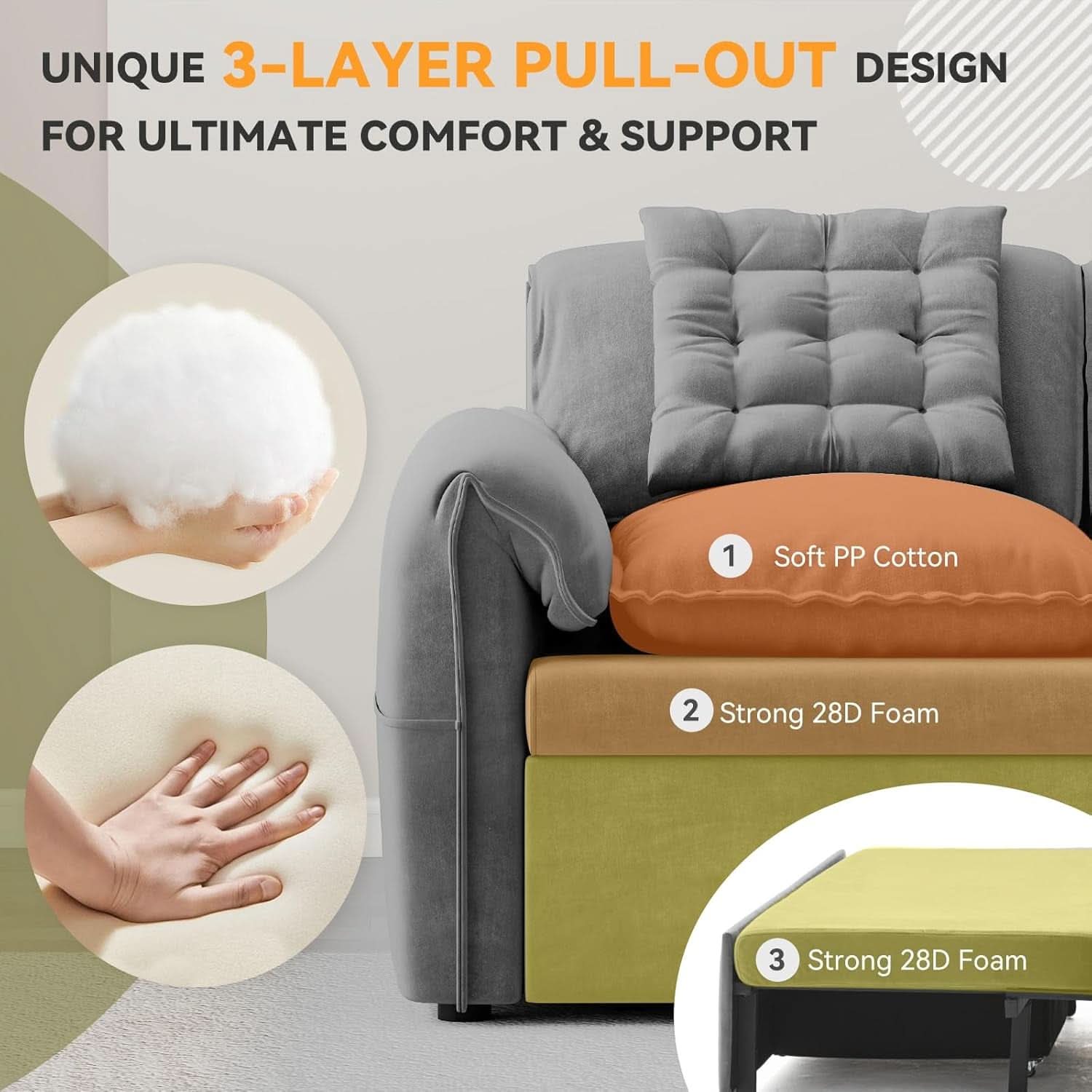 Light Grey Eighty Seven Inch Convertible Sleeper Sofa