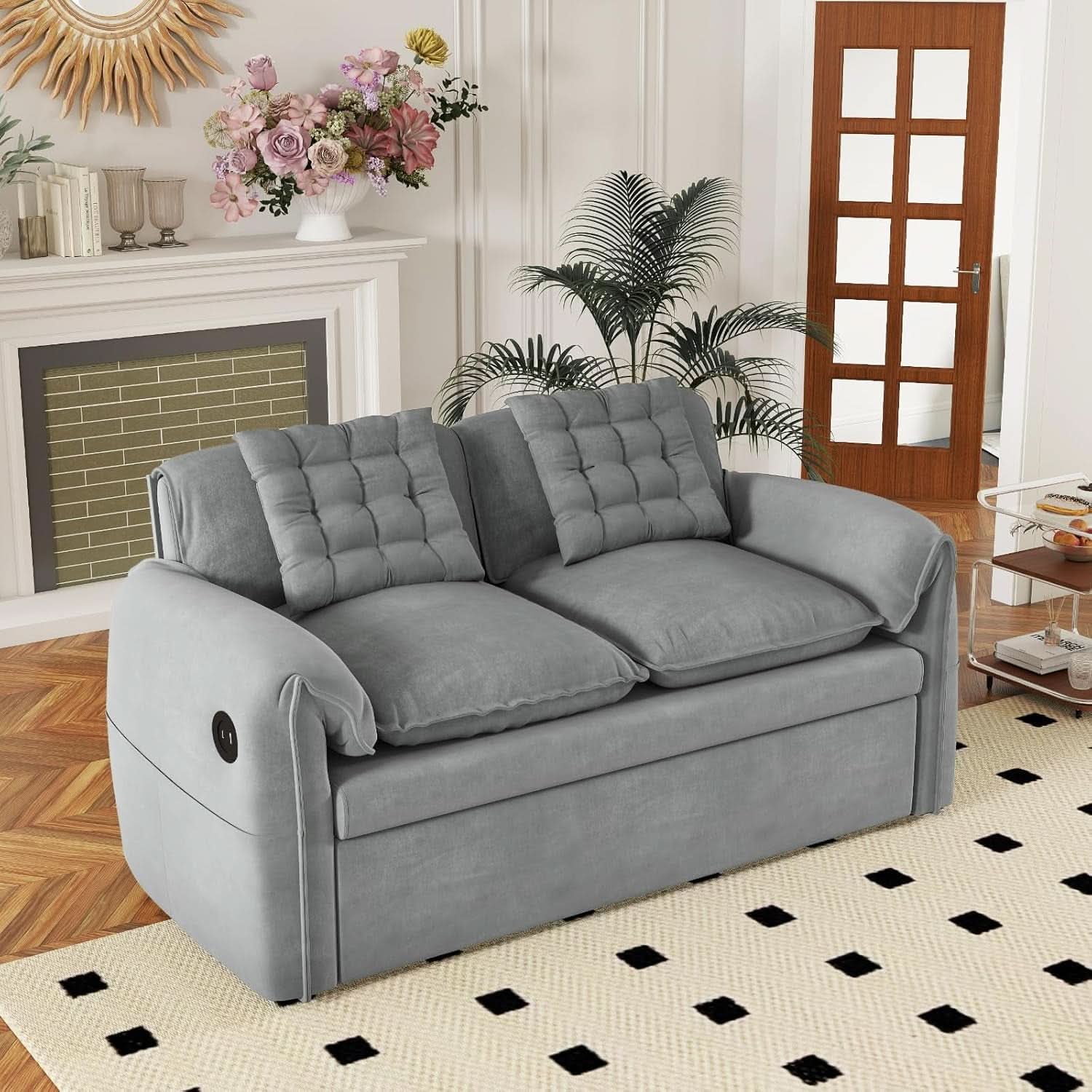 Light Grey Eighty Seven Inch Convertible Sleeper Sofa