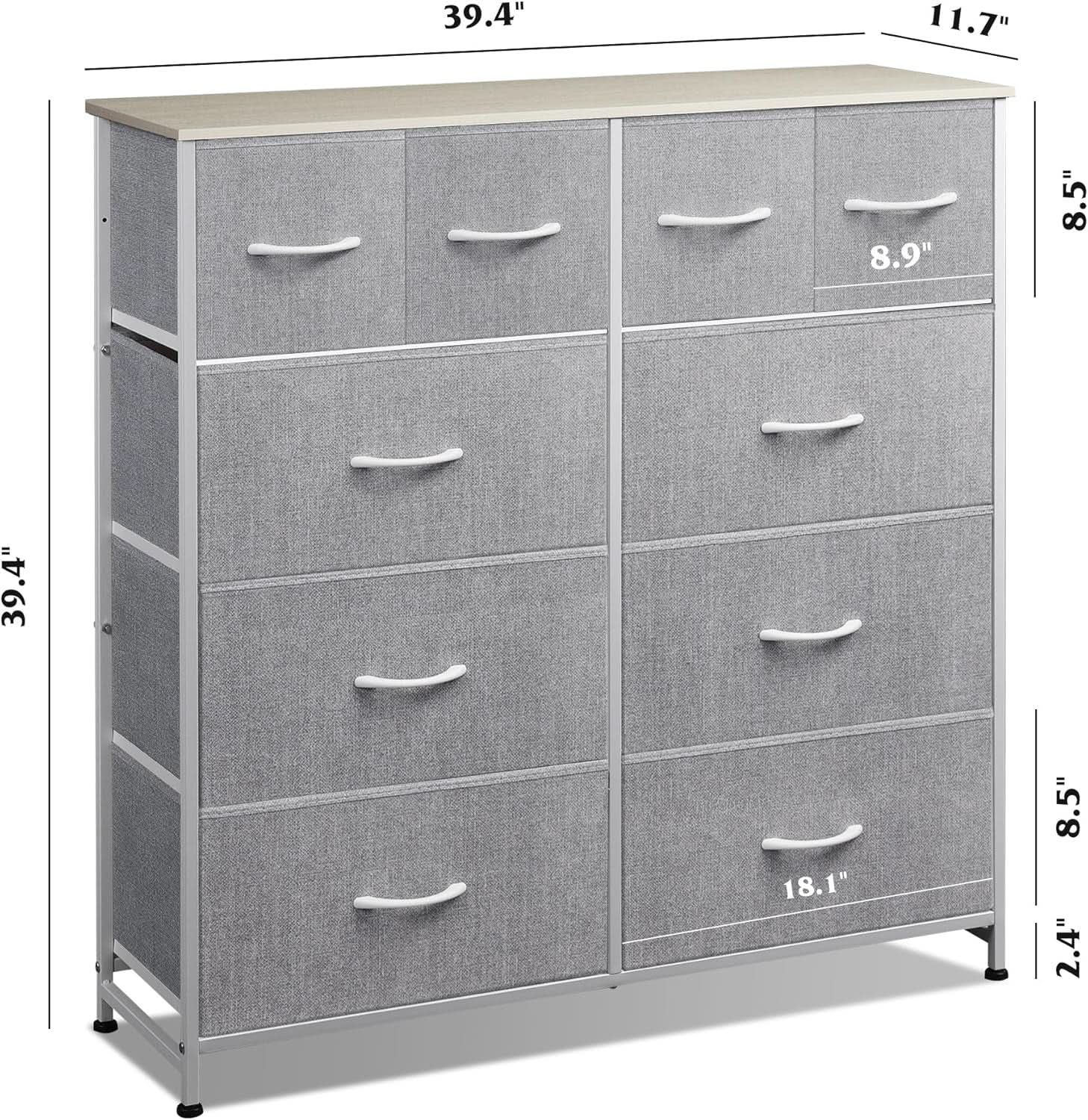 Light Grey Fabric Dresser With 10 Drawers For Bedroom