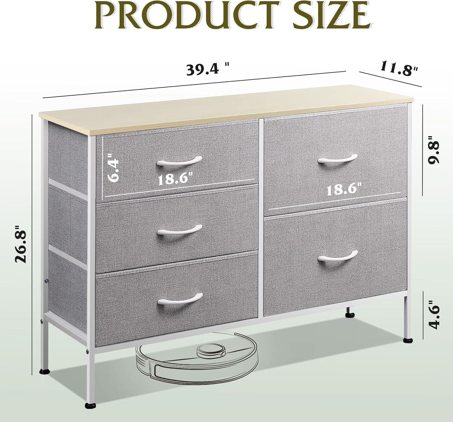 Light Grey Fabric Dresser With 5 Drawers And Drawer Organizers