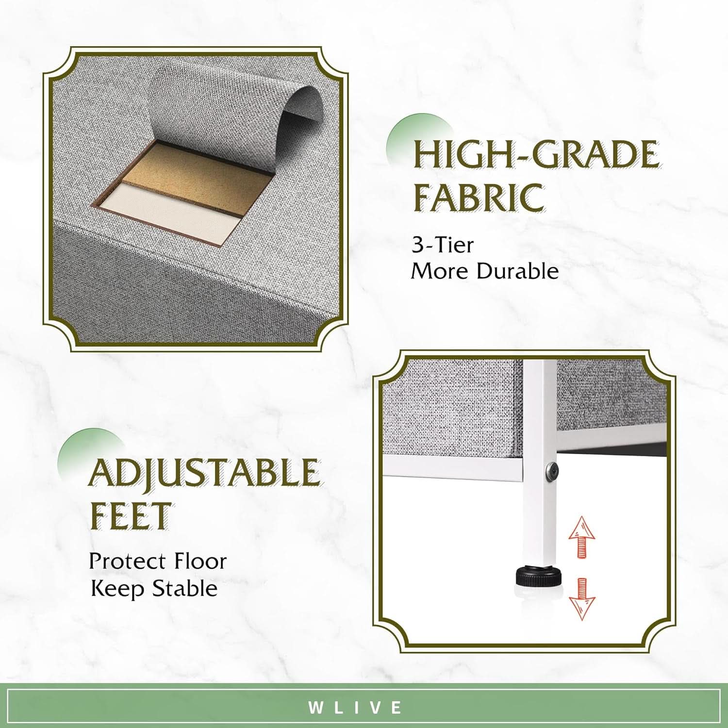 Light Grey Fabric Dresser With 5 Drawers And Drawer Organizers
