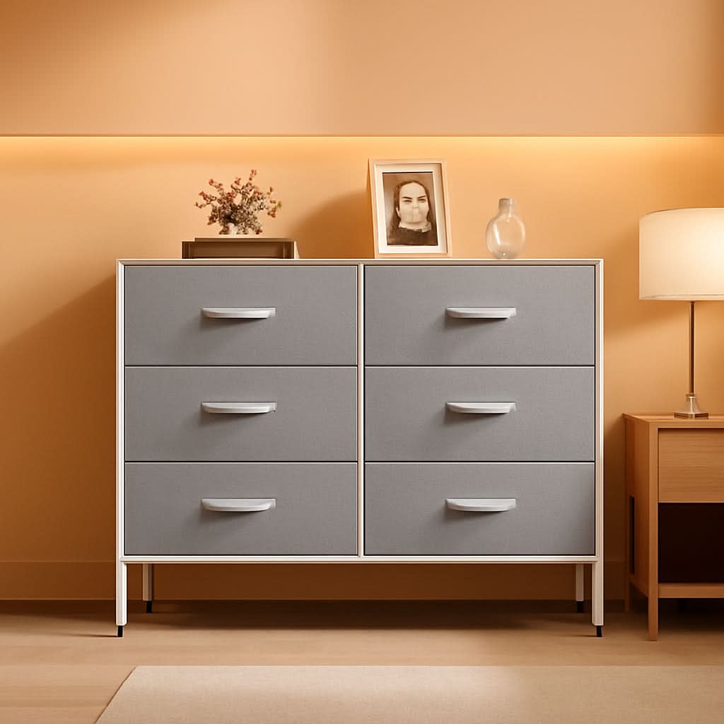 Light Grey Fabric Dresser With 5 Drawers And Drawer Organizers