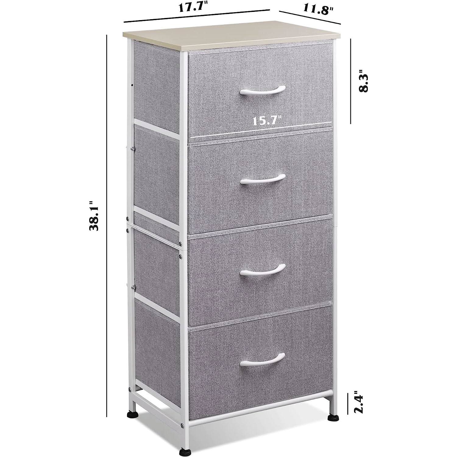 Light Grey Fabric Dresser With Four Drawers For Bedroom