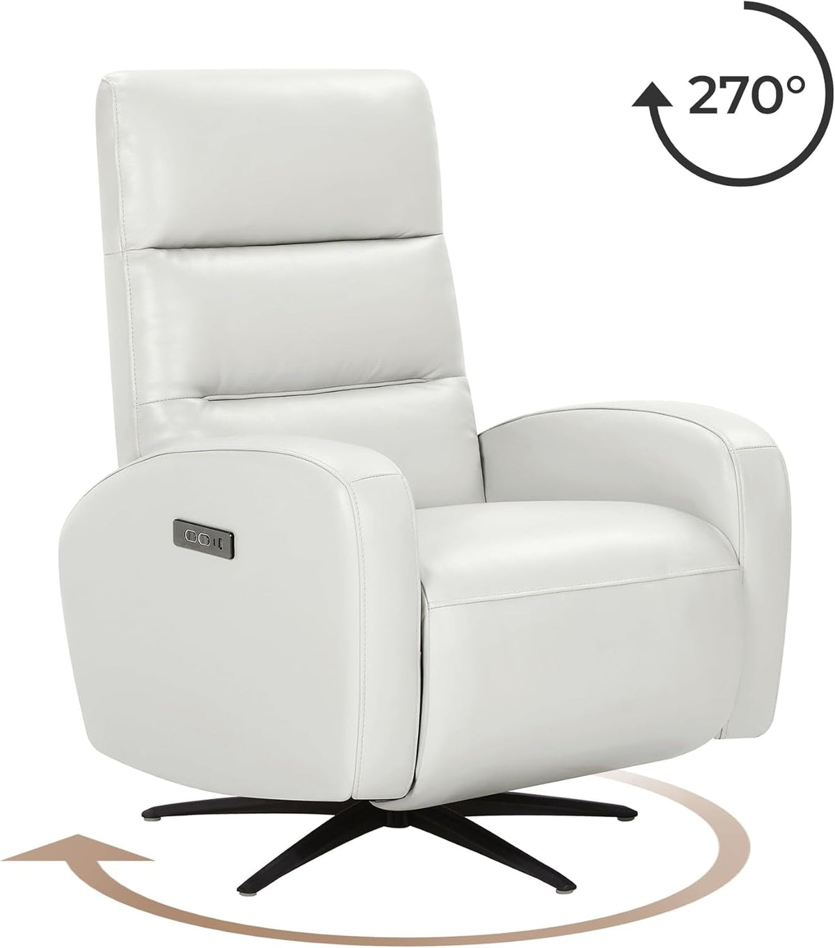 Light Grey Leather Power Swivel Recliner With USB C