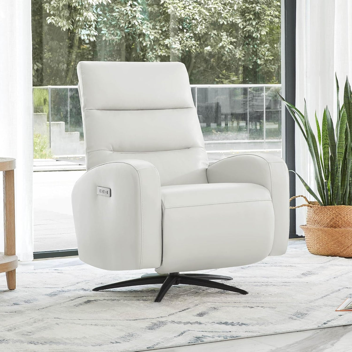 Light Grey Leather Power Swivel Recliner With USB C