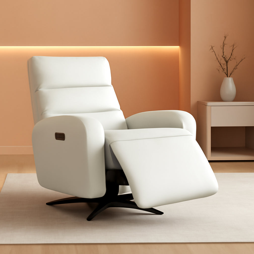 Light Grey Leather Power Swivel Recliner With USB C