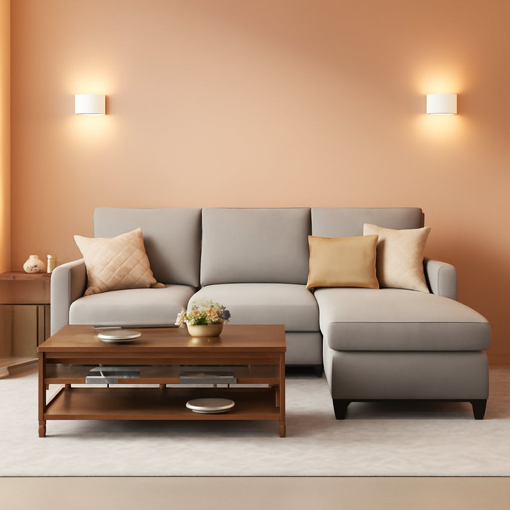 Light Grey Linen Convertible L Shaped Sectional Sofa Chaise