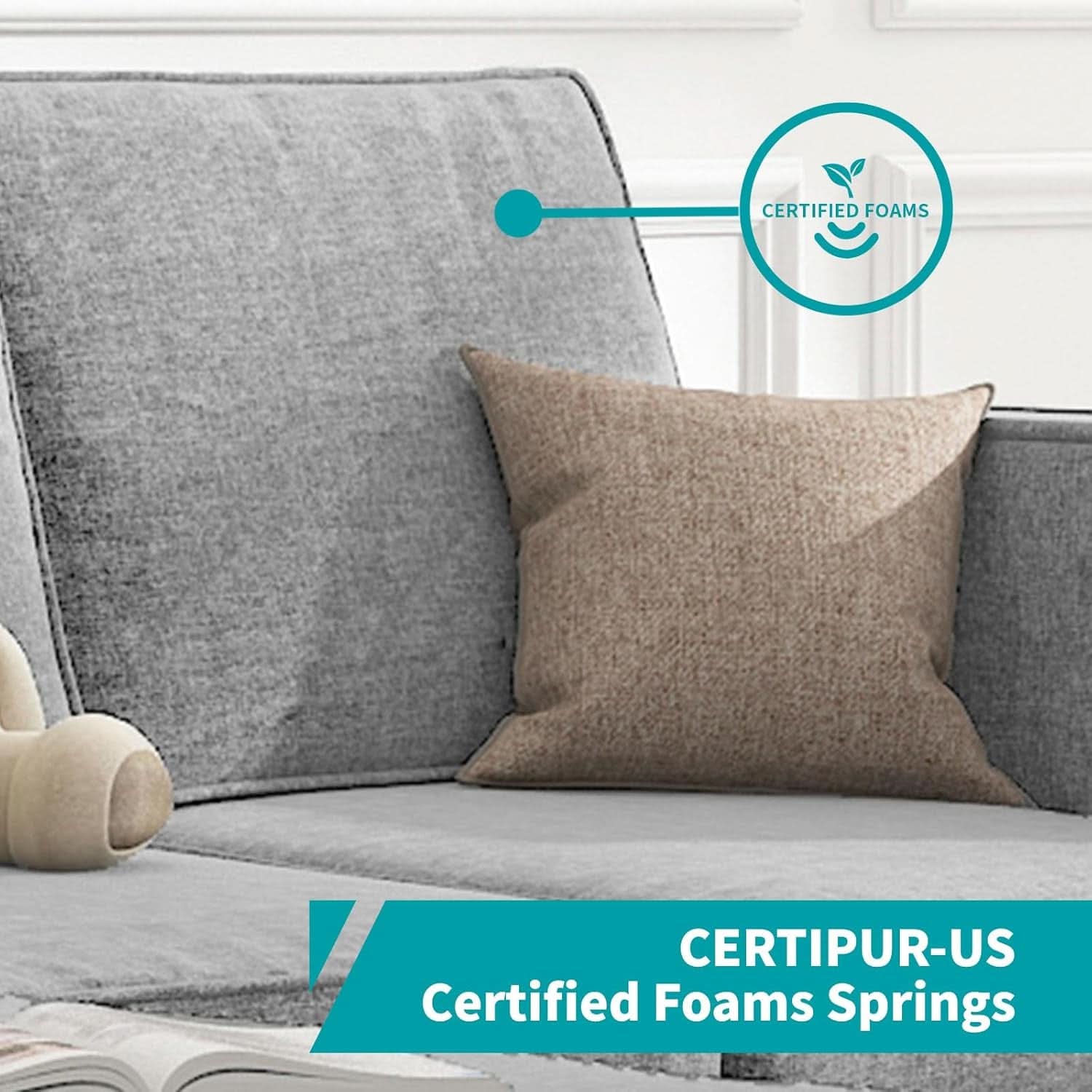 Light Grey Living Room Sofa Set With Movable Ottoman