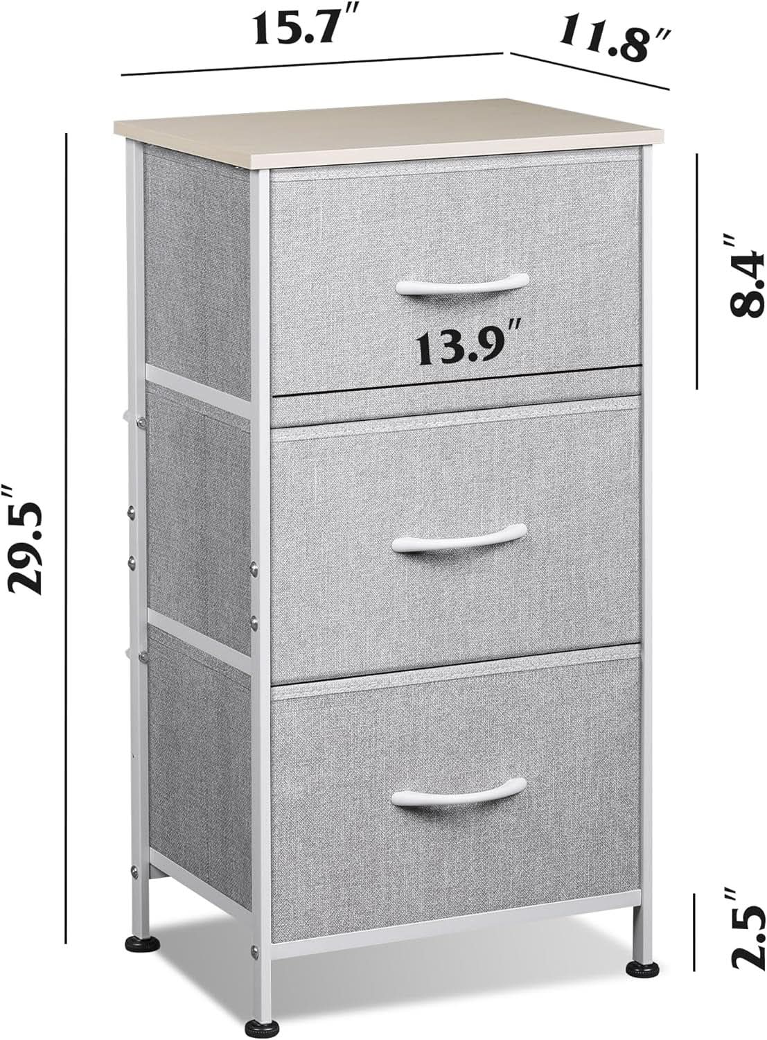 Light Grey Nightstand With 3 Drawers For Bedroom Hallway