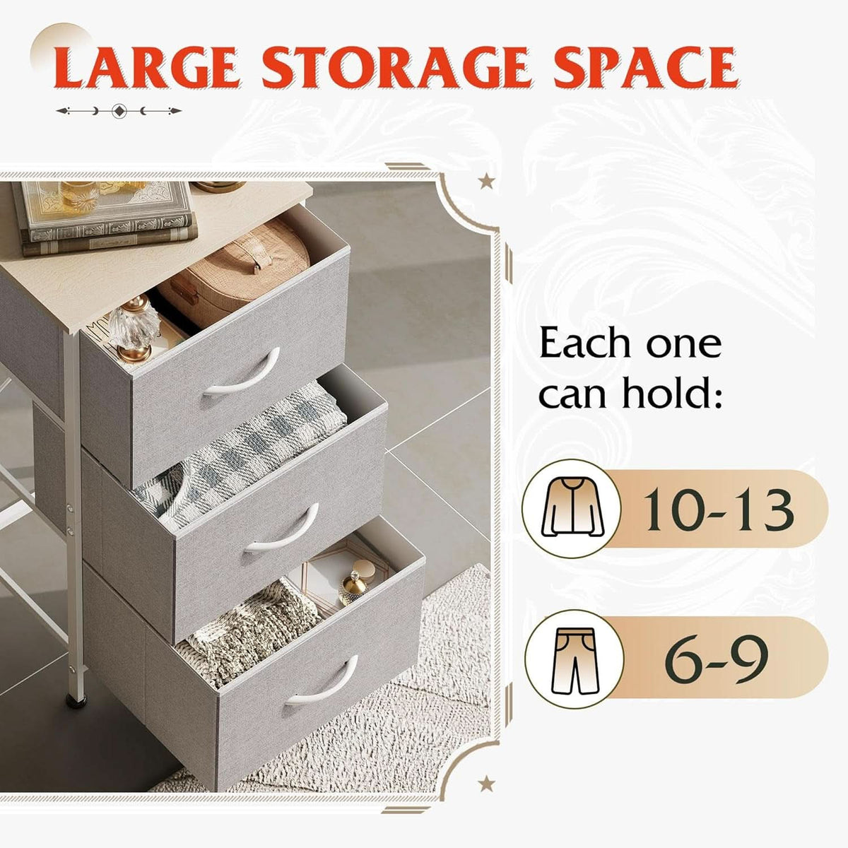 Light Grey Nightstand With 3 Drawers For Bedroom Hallway