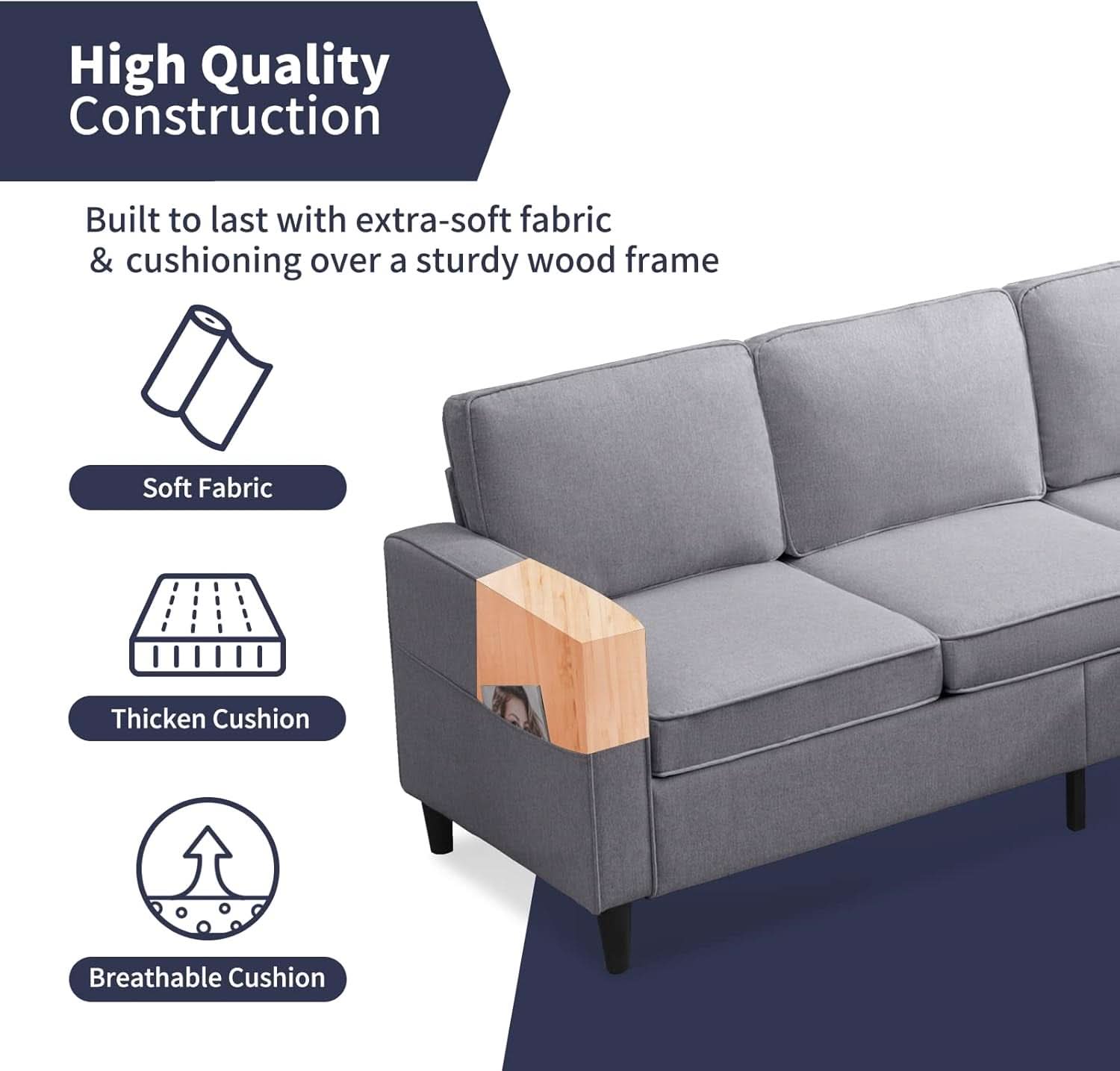 Light Grey Sectional Sofa Set With Storage Ottoman