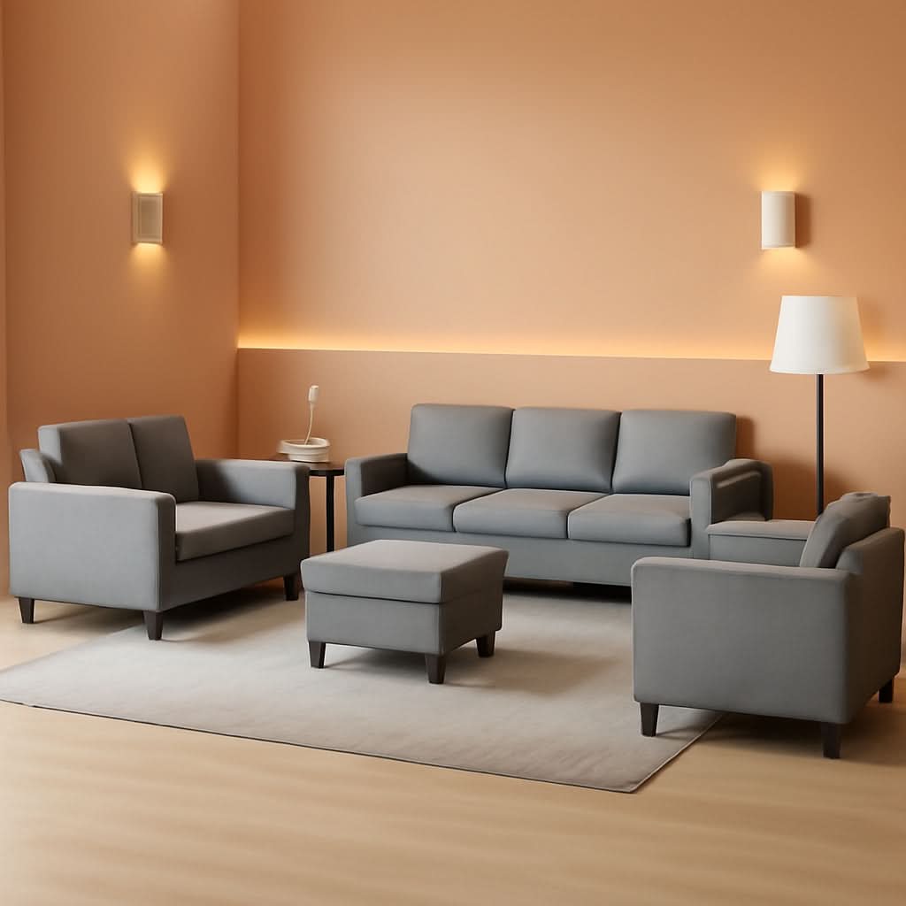 Light Grey Sectional Sofa Set With Storage Ottoman