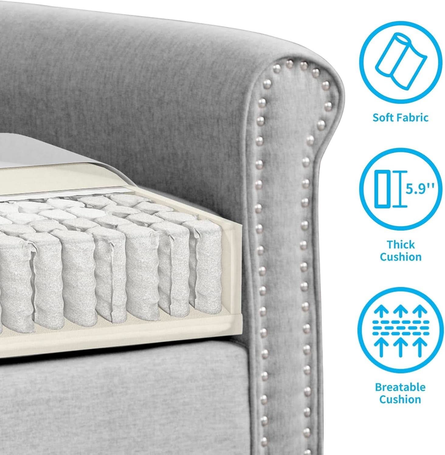 Light Grey Small Space Living Room Couch Set With Loveseat