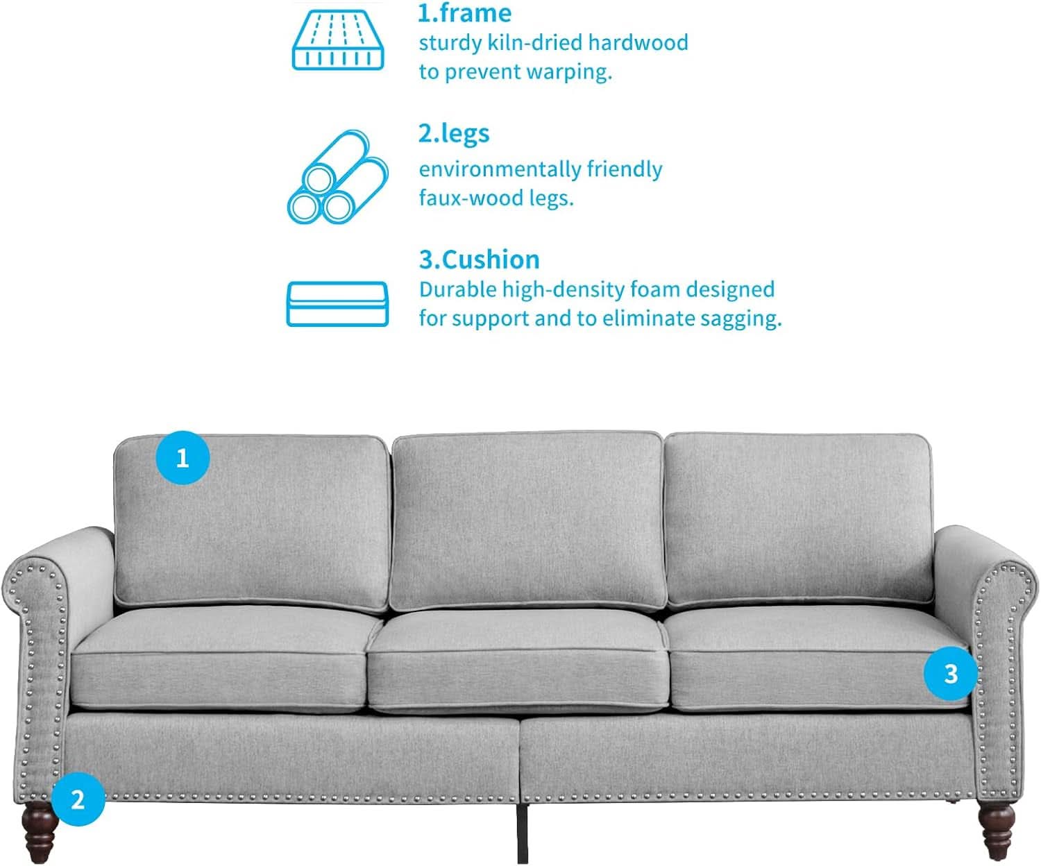 Light Grey Small Space Living Room Couch Set With Loveseat
