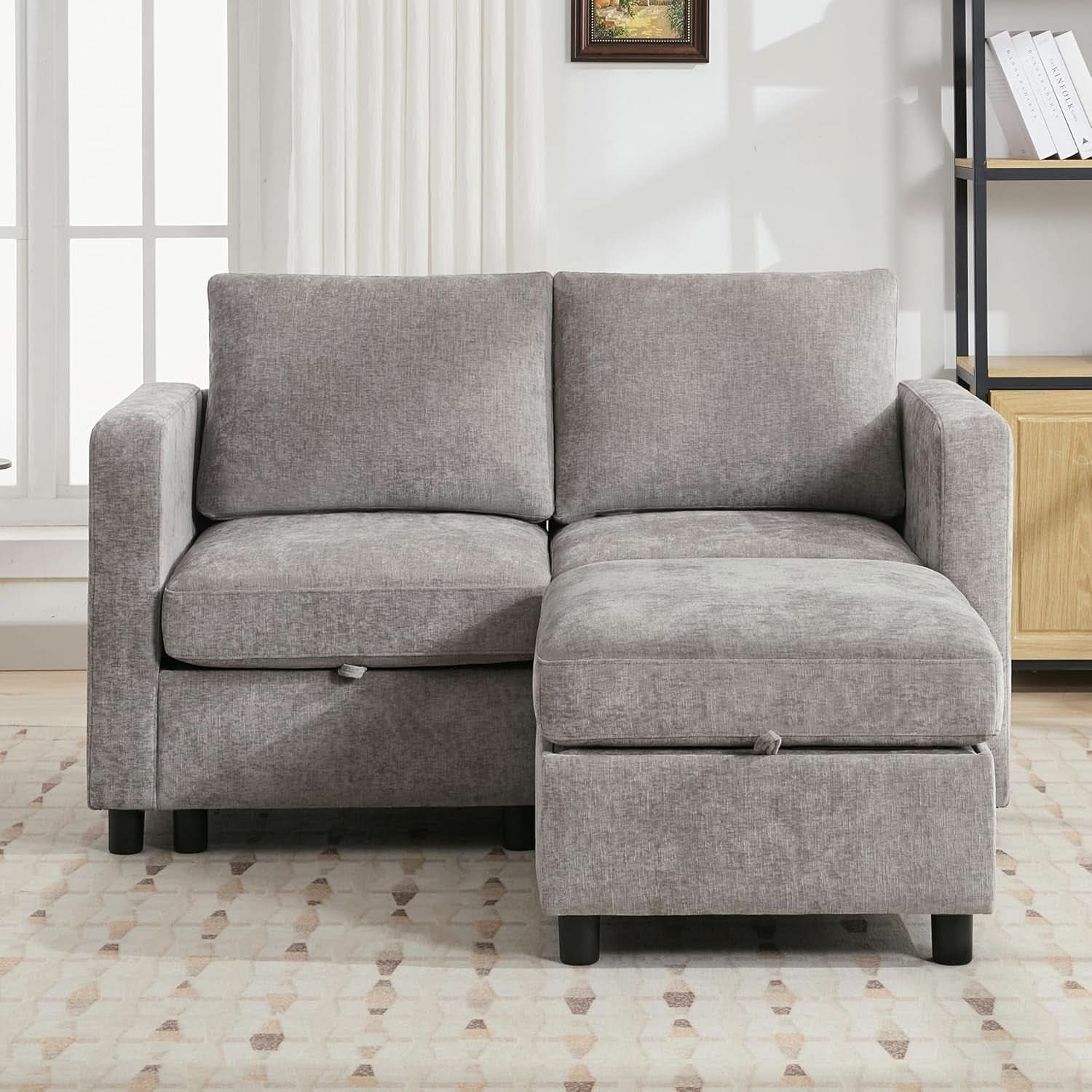 Light Grey Square Storage Ottoman for Versatile Living Spaces
