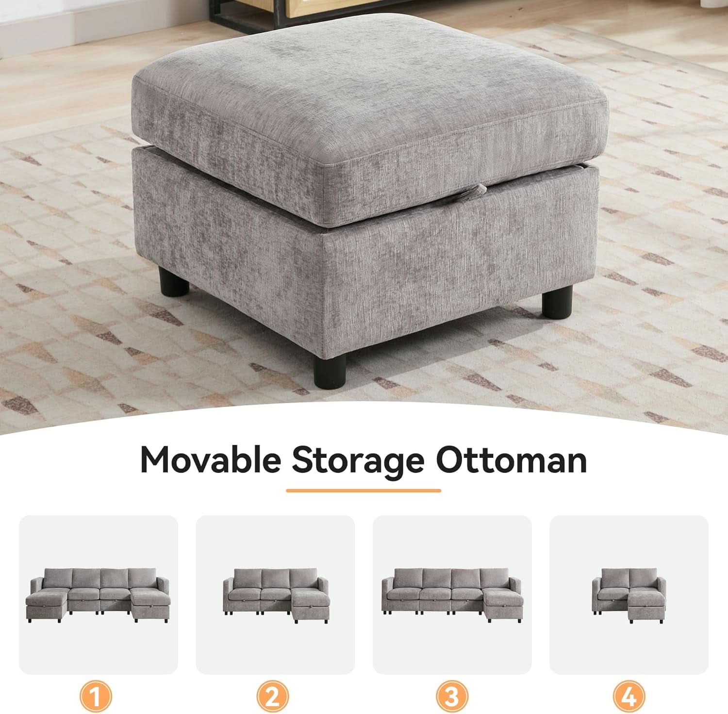 Light Grey Square Storage Ottoman for Versatile Living Spaces