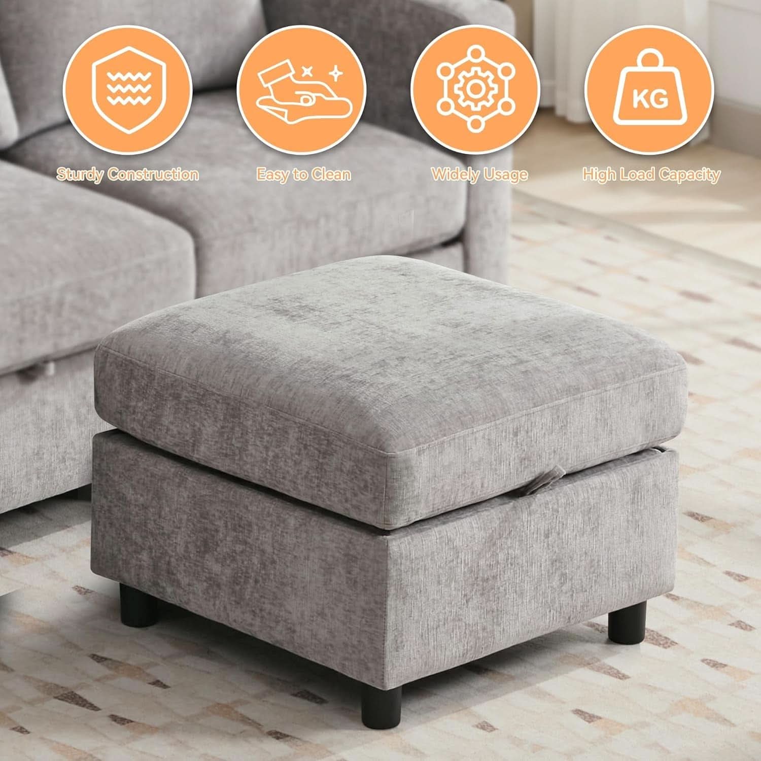 Light Grey Square Storage Ottoman for Versatile Living Spaces