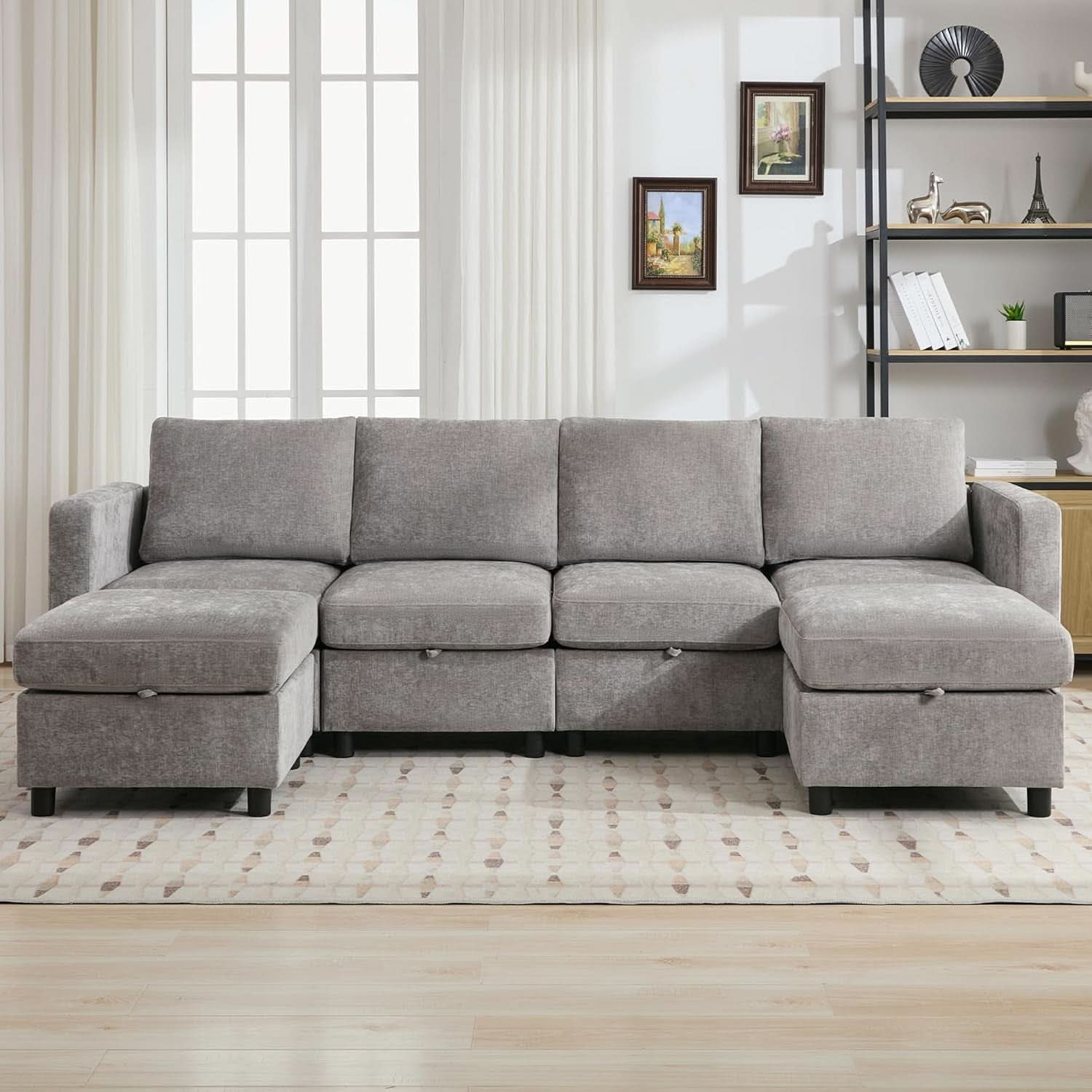 Light Grey Square Storage Ottoman for Versatile Living Spaces