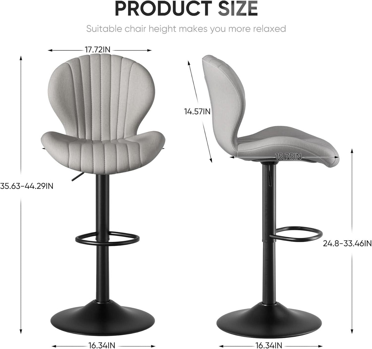 Light Grey Swivel Bar Stools Set Of 3 With High Backrest