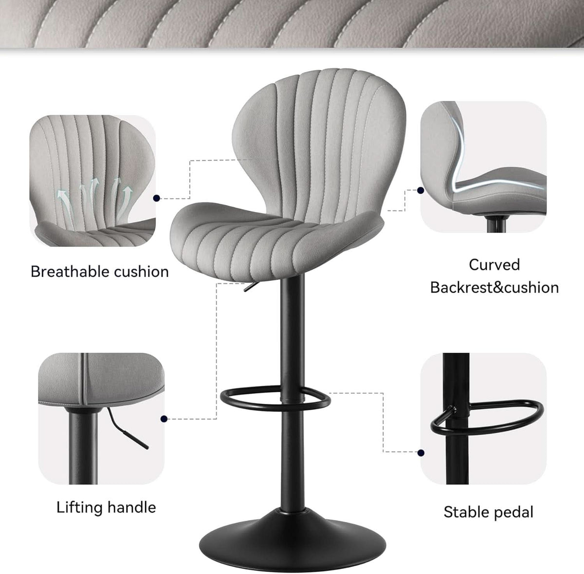 Light Grey Swivel Bar Stools Set Of 3 With High Backrest