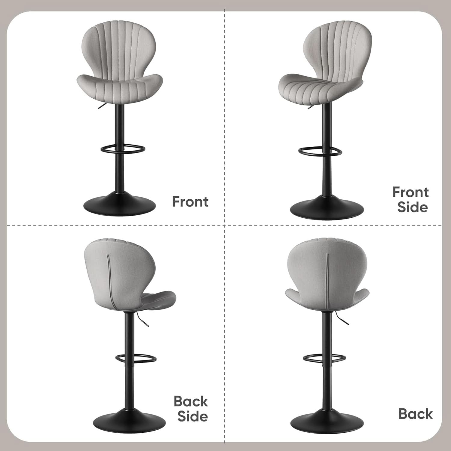 Light Grey Swivel Bar Stools Set Of 3 With High Backrest