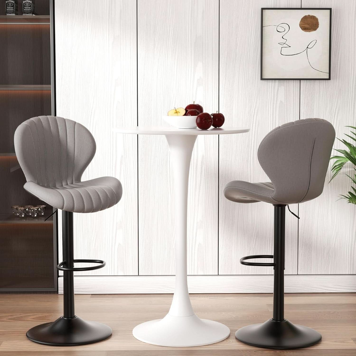 Light Grey Swivel Bar Stools Set Of 3 With High Backrest
