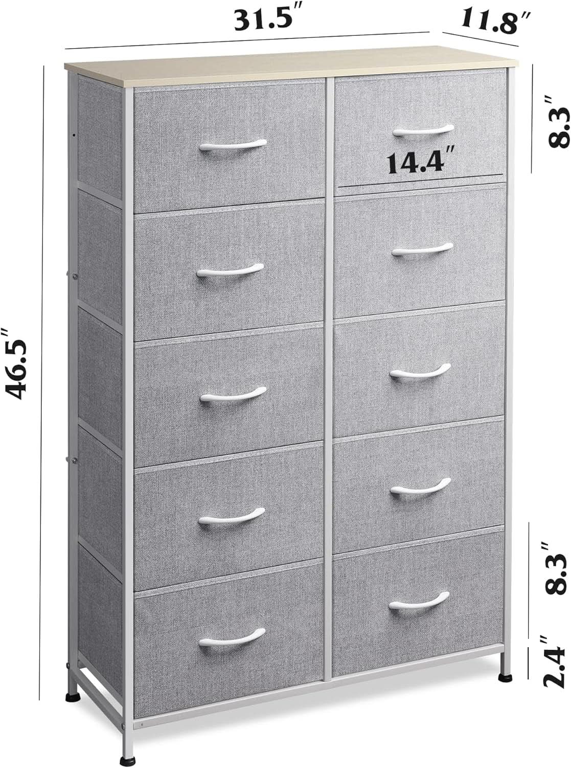 Light Grey Tall Dresser With 10 Drawers For Bedroom Storage