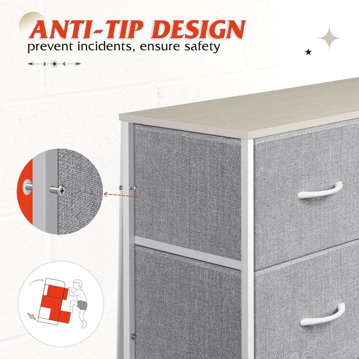 Light Grey Tall Dresser With 10 Drawers For Bedroom Storage