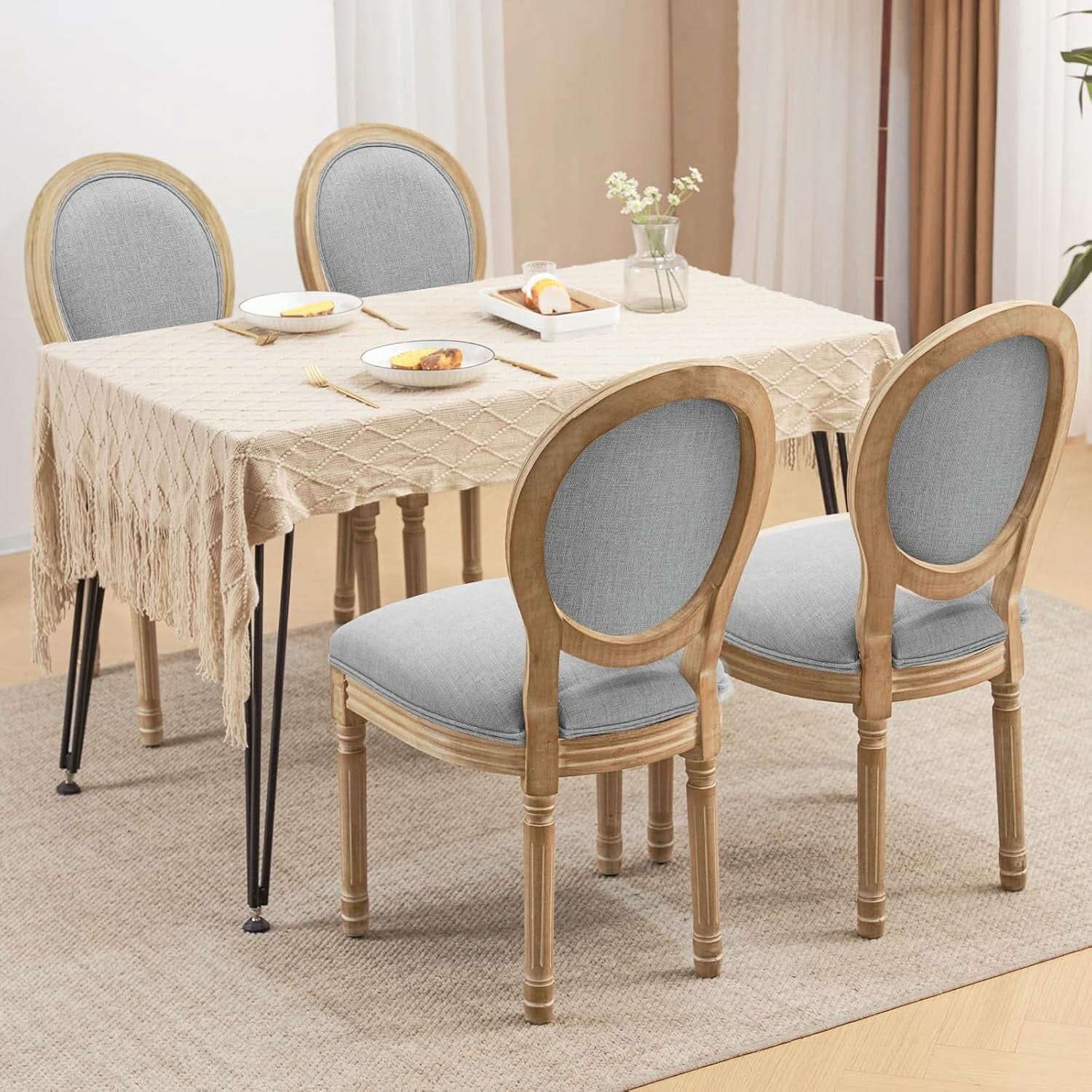 Light Grey Upholstered Dining Chairs Set Of 2 Round Back