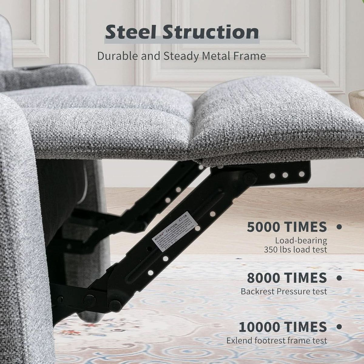 Light Grey Upholstered Manual Recliner With Massage