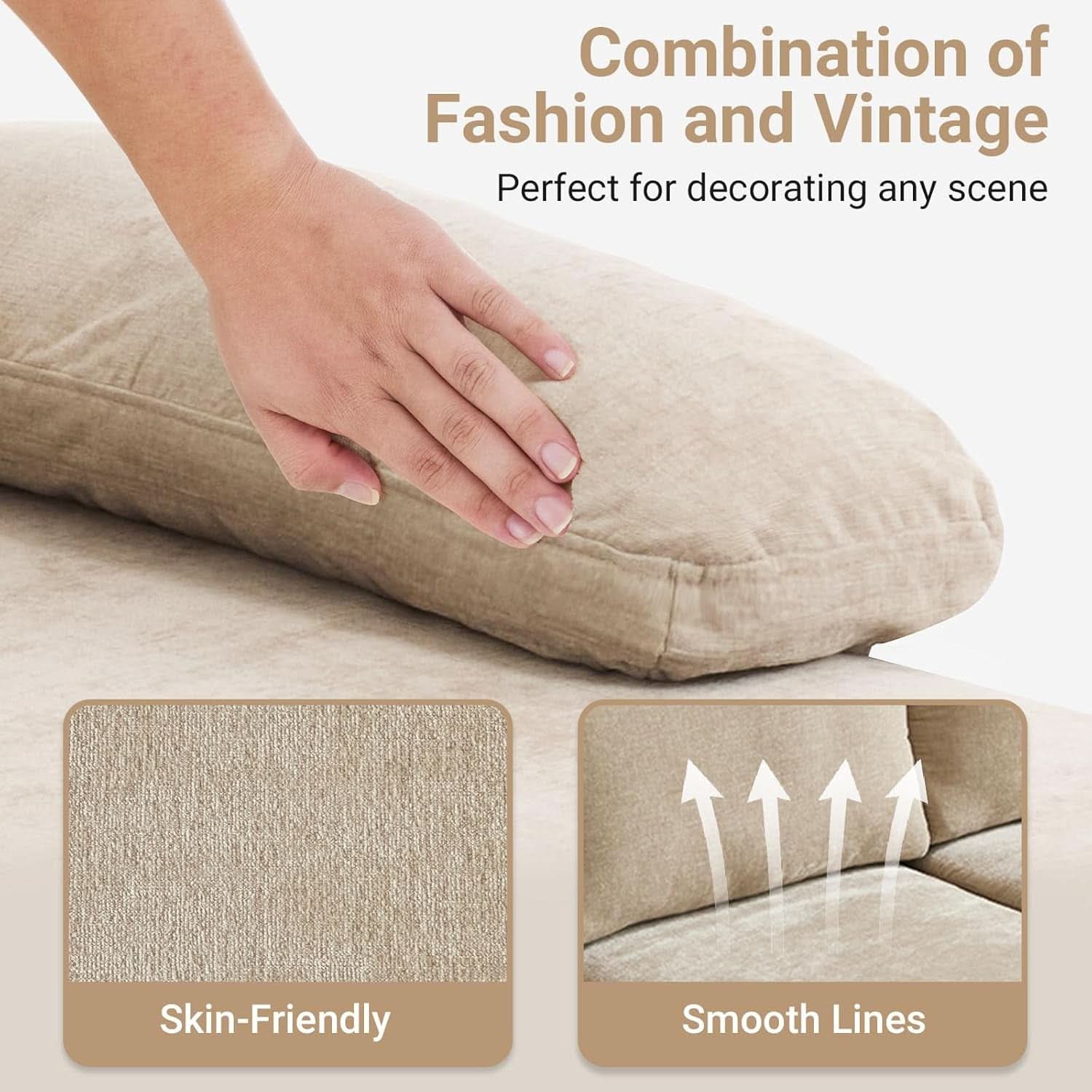 Light Khaki 110 Inch U Shape Sectional Sofa Double Chaise