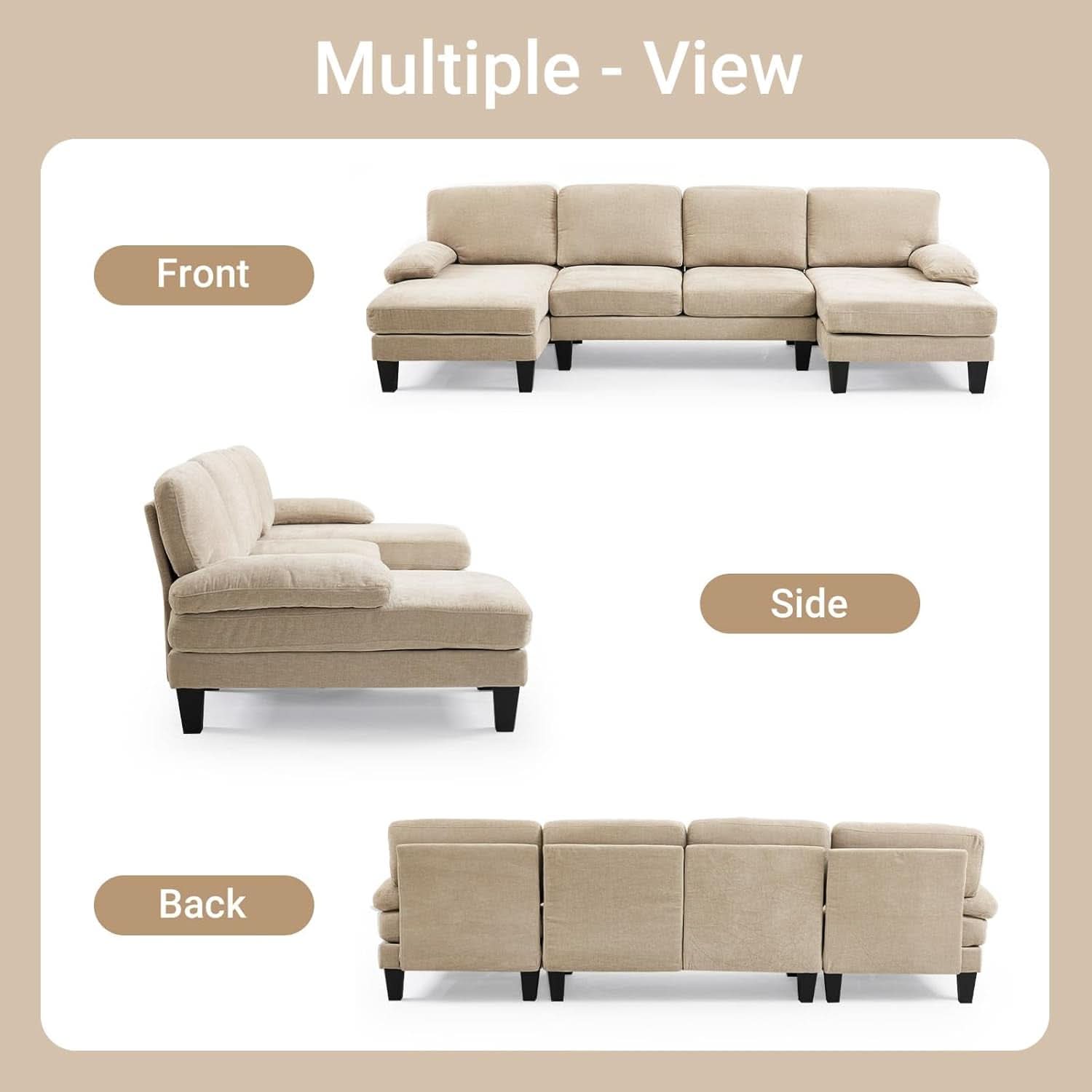 Light Khaki 110 Inch U Shape Sectional Sofa Double Chaise