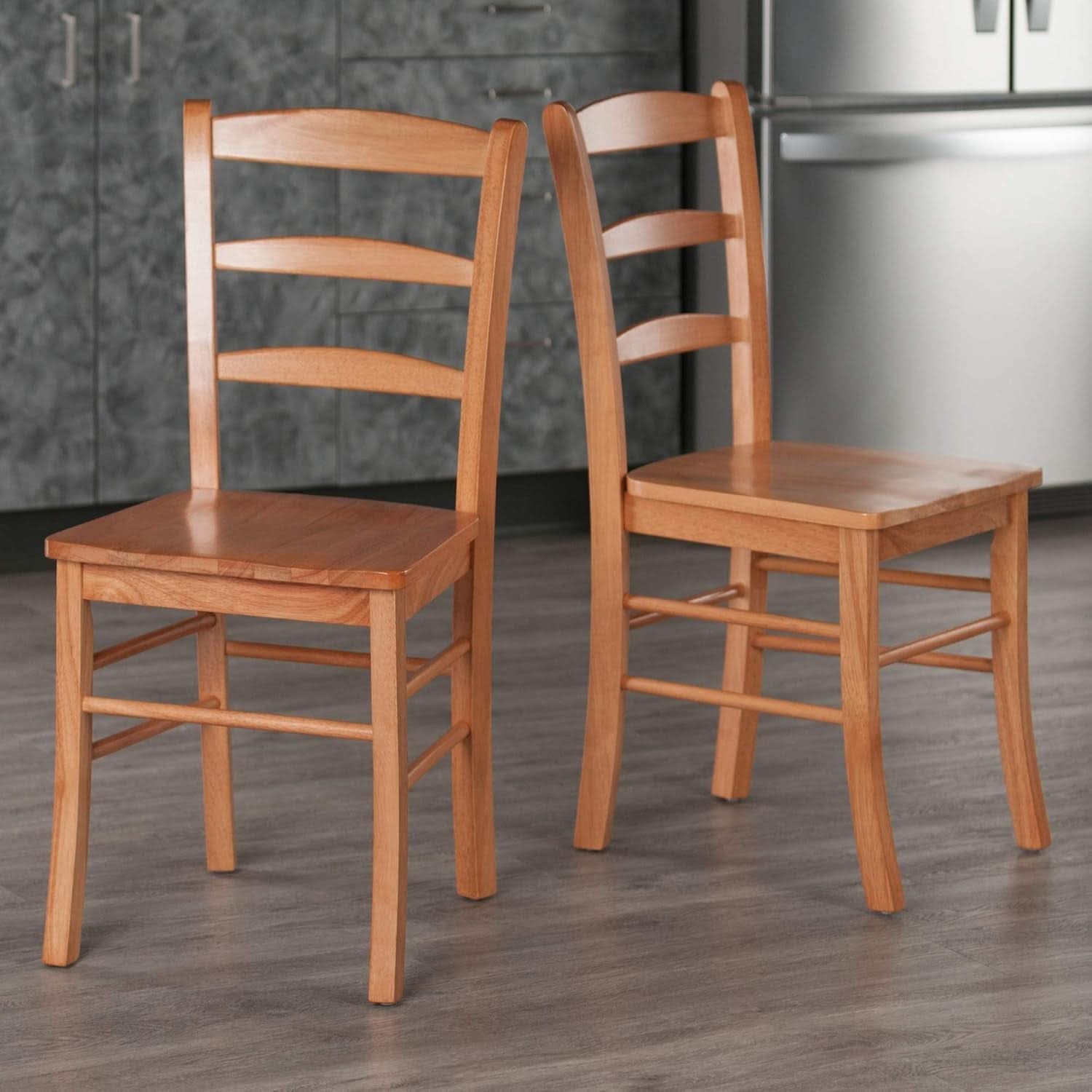 Light Oak Ladder Back Dining Chair Set 2 Piece Wood Chairs