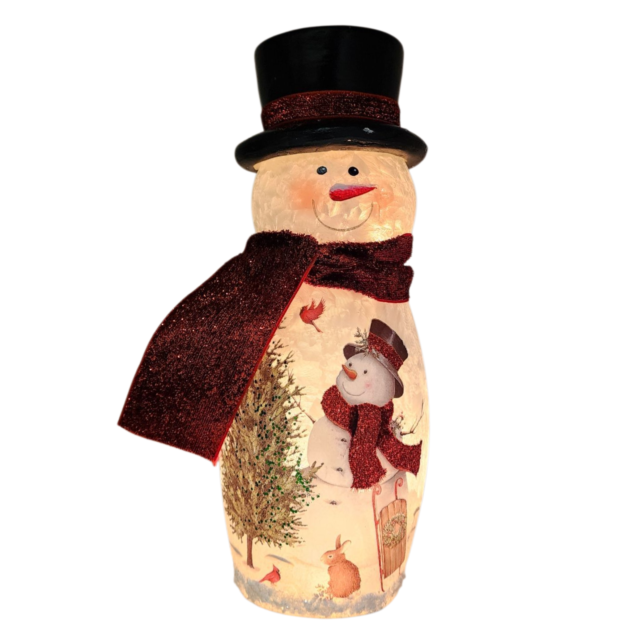 Lighted Glass Vase - Delightful Snowman -9 Inches tall
