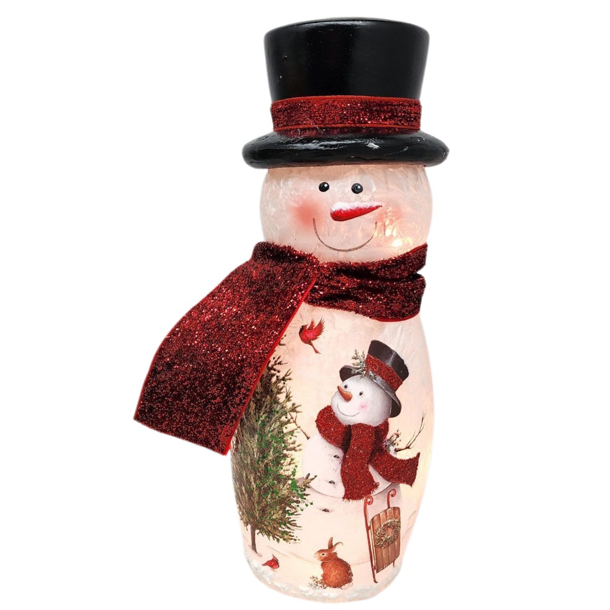 Lighted Glass Vase - Delightful Snowman -9 Inches tall