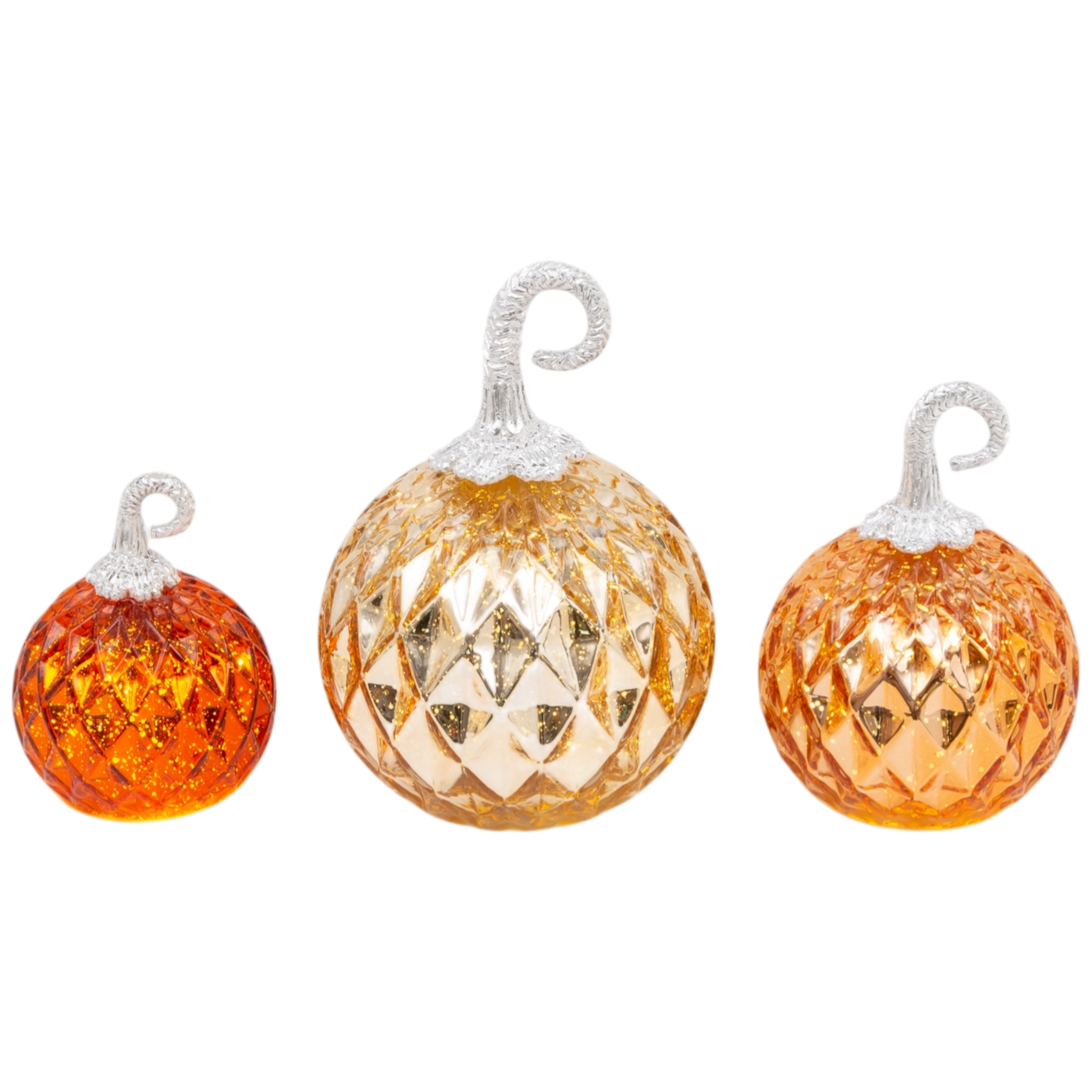 Lighted Handblown Mercury Glass Pumpkins - 3 Piece Set